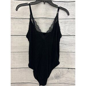 NWOT Black Lace-Trimmed V-Neck Bodysuit Size L
